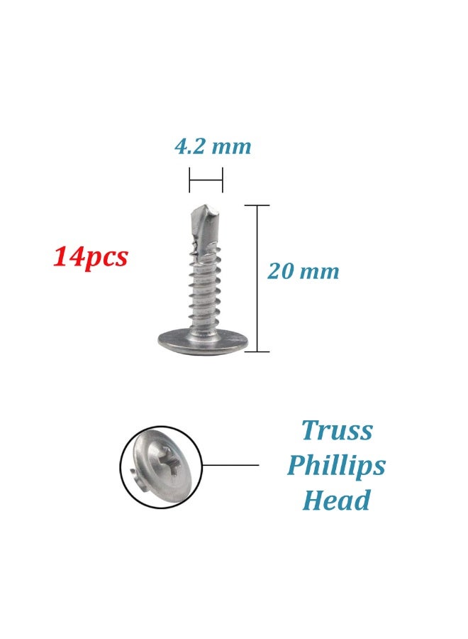 14-Piece Self-Drilling Truss Head Screws – 4.2x20mm Standard Thread – 410 Stainless Steel Fasteners for Woodwork, MDF & Light Metal Applications - Image 3