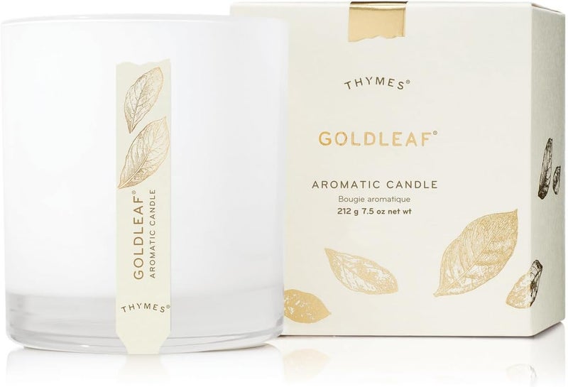 Thymes Aromatic Jar Candle  Goldleaf Scented Candle for a Floral Home Fragrance  Matte White Candles 75 oz - Image 1