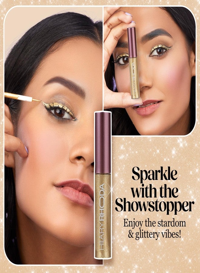 Hilary Rhoda Gel Showstopper Eyeliner | Smudge-Proof & Metallic Glitter | Water-Resistant | 5Ml (Bride Gold- Shade 10) - Image 3