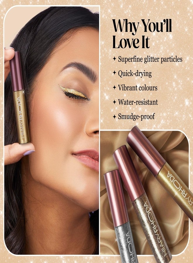 Hilary Rhoda Gel Showstopper Eyeliner | Smudge-Proof & Metallic Glitter | Water-Resistant | 5Ml (Bride Gold- Shade 10) - Image 4
