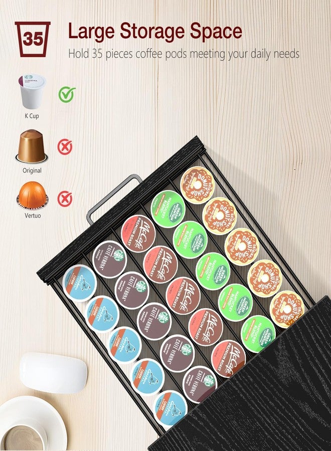 Evermagin Coffee Pod Drawer for K Cup, 35 Pods K-Cup Holder Organizer with Cup Holder, Durable Coffee Maker Stand with Storage Drawer, Black - Image 2