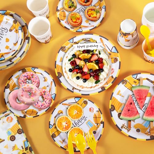Cecnamt Construction Birthday Decorations, 170 Pcs Construction Birthday Party Supplies Including Banner, Plates, Cups, Napkins, Cutlery and Tablecloths, Serves 24 - Image 5