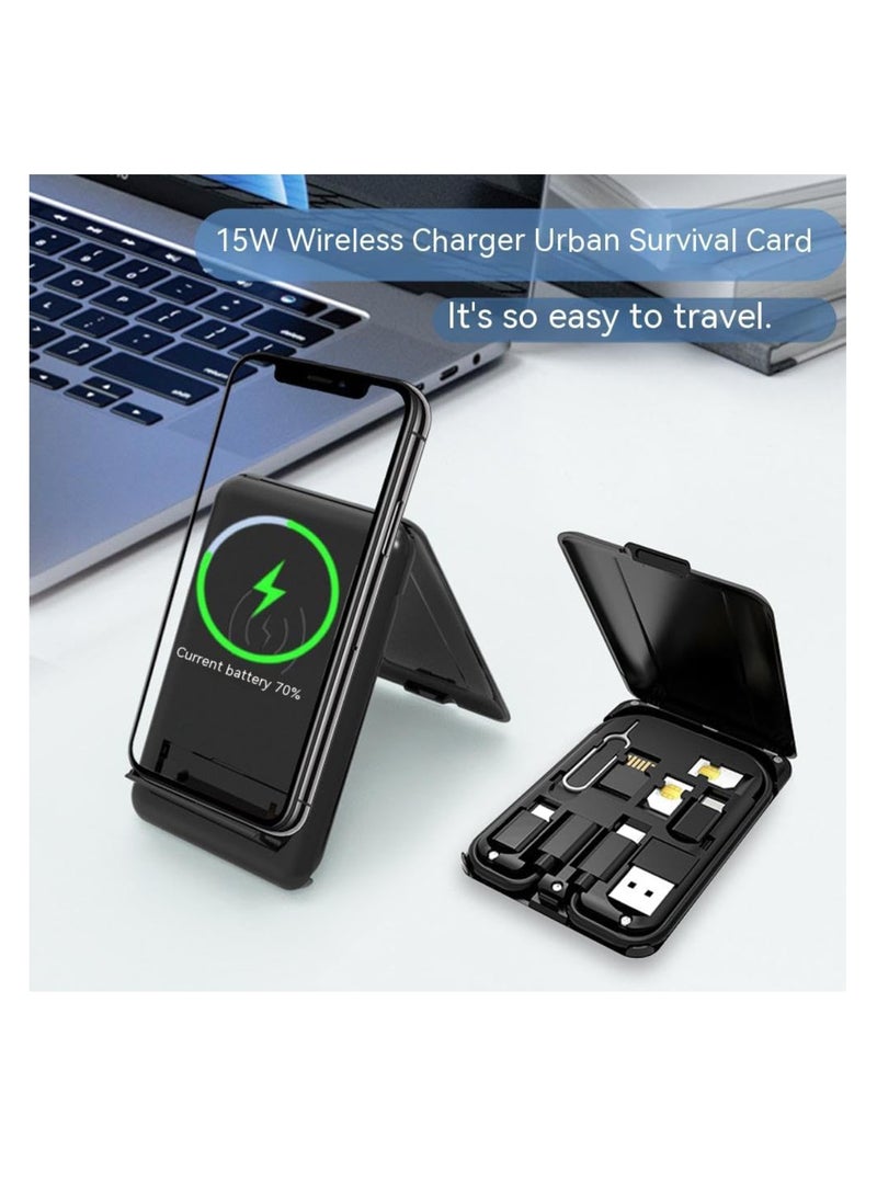 DIGI CORE Multifunctional Foldable Cable And Type C Cable Lightweight 15W Wireless Charger With Micro 5Pin Adaptor USB Adaptor Multiple Interfaces And Compact Easy To Carry For Travel - Image 2