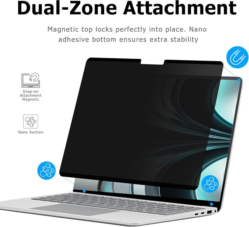 شاشة خصوصية مغناطيسية من MEGOO لـ MacBook Air 13.6" (A2681-A3113-A3240، 2022-2025)، زاوية مشاهدة 30°، فلتر الضوء الأزرق، تشطيب مطفي، حماية العين من الوهج - حماية الأعمال المتميزة - Image 4