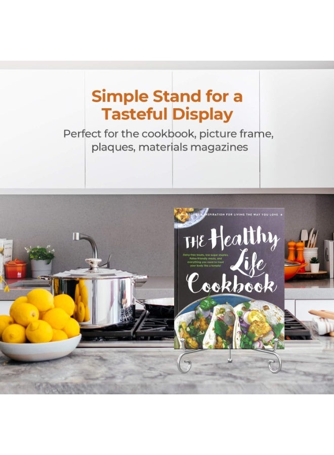 مجموعة من 2 حامل أطباق للعرض - حامل أطباق مقاس 8 بوصات + حامل معدني لإطار الصورة والأطباق الزخرفية والصور والكتب والمقتنيات باللون الفضي - Image 4