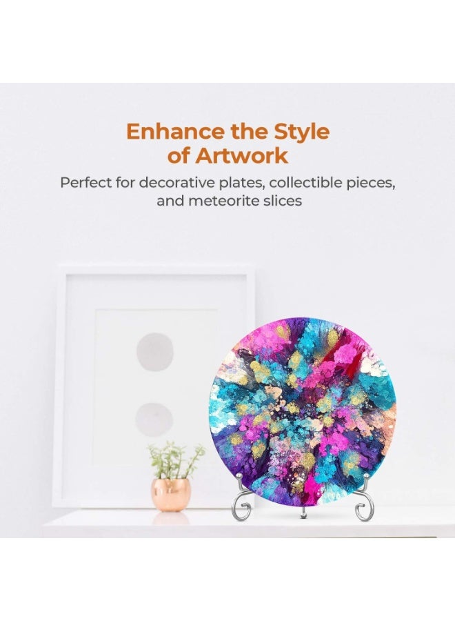 مجموعة من 2 حامل أطباق للعرض - حامل أطباق مقاس 8 بوصات + حامل معدني لإطار الصورة والأطباق الزخرفية والصور والكتب والمقتنيات باللون الفضي - Image 3