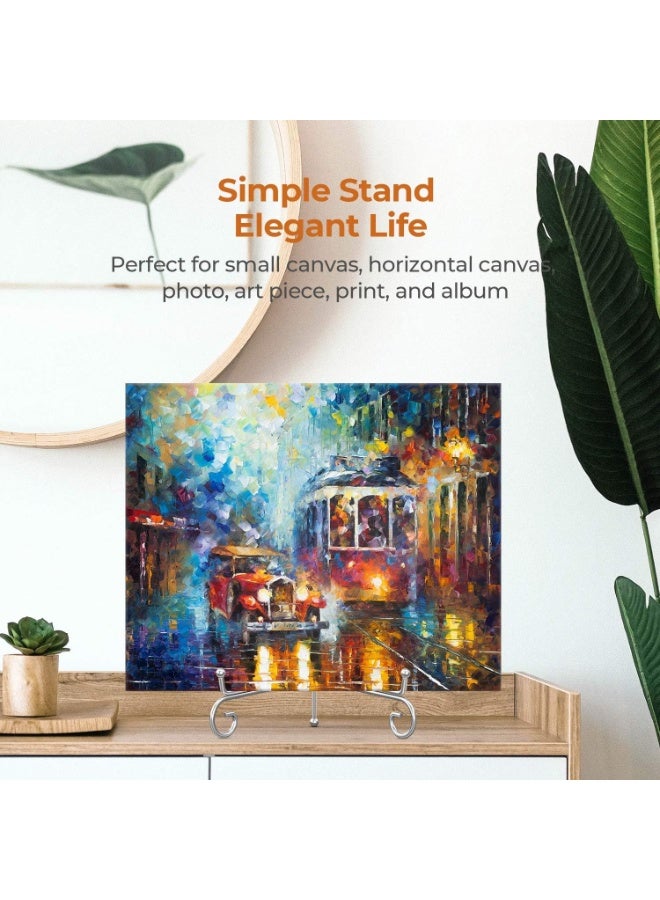 مجموعة من 2 حامل أطباق للعرض - حامل أطباق مقاس 8 بوصات + حامل معدني لإطار الصورة والأطباق الزخرفية والصور والكتب والمقتنيات باللون الفضي - Image 5