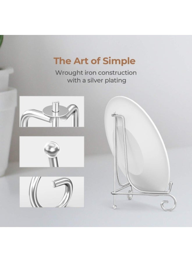 مجموعة من 2 حامل أطباق للعرض - حامل أطباق مقاس 8 بوصات + حامل معدني لإطار الصورة والأطباق الزخرفية والصور والكتب والمقتنيات باللون الفضي - Image 2