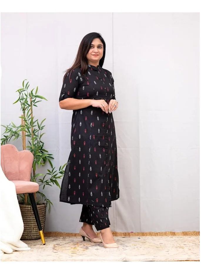 جو سريكي كورتا مطبوعة من GoSriKi نسائية من الرايون الفيسكوزي مع بنطال (VIBHA BLACK-VKS01-GS_3XL_Black_XXX-كبيرة)