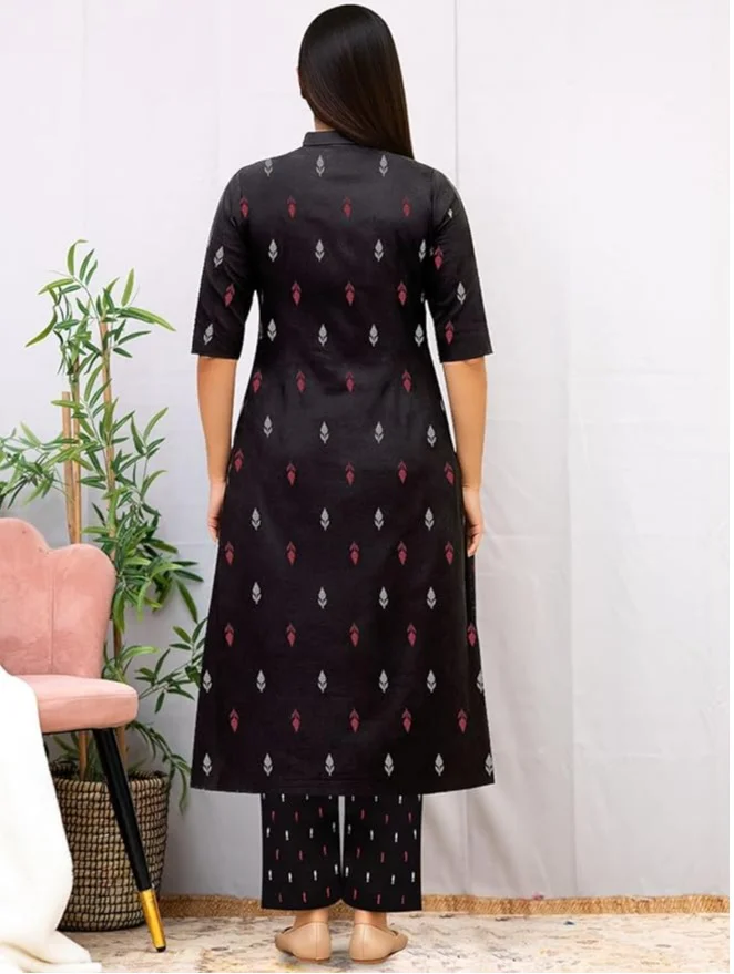 جو سريكي كورتا مطبوعة من GoSriKi نسائية من الرايون الفيسكوزي مع بنطال (VIBHA BLACK-VKS01-GS_3XL_Black_XXX-كبيرة)