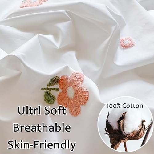 MorroMorn Cotton Duvet Cover Queen Size, 3D Embroidery Floral Bedding Sets, Fluffy Chenille Embroidered Comforter Covers Breathable Sweat-Absorbent for Girls Kids Teen (Flowers White, Full/Queen) - Image 2