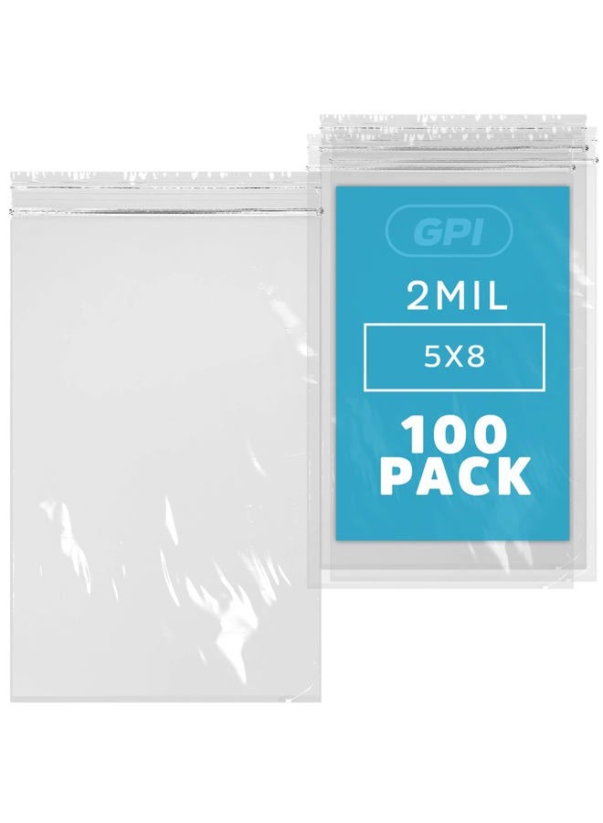 GPI 5 X 8 inches, 2 Mil Clear Reclosable Zip Bags, Case of 100 GPI Brand - Image 1