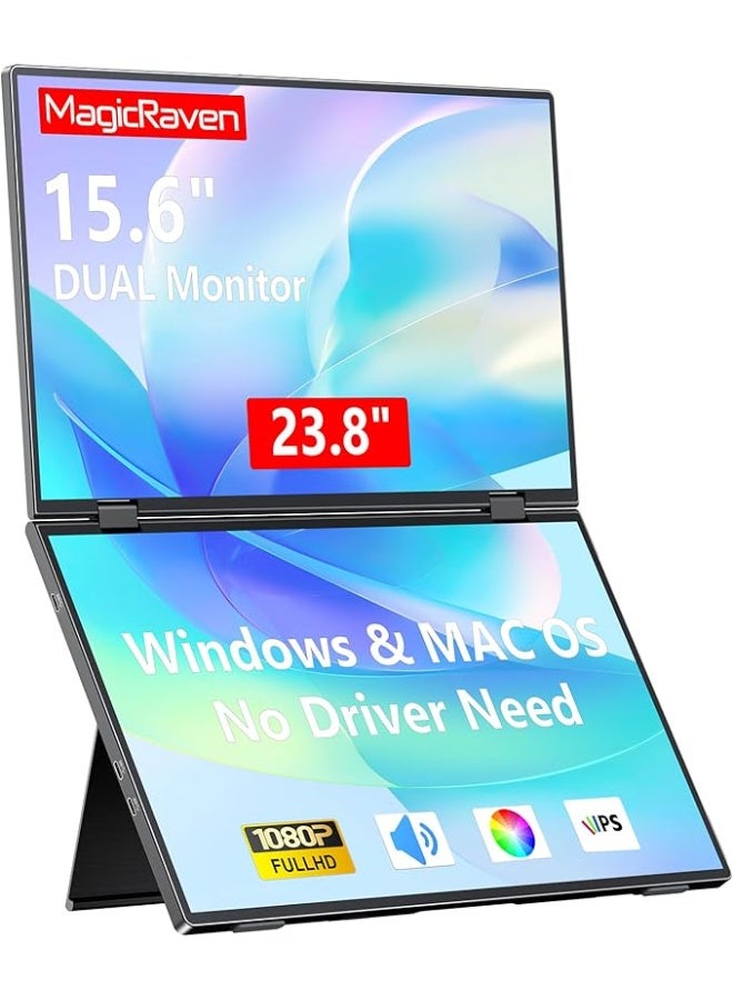 MAGICRAVEN Portable Dual Monitor, Portable Laptop Monitor, USB C Computer Screen, Gaming Display with Speakers, Travel Monitor for Laptop PC Phone  - Image 1