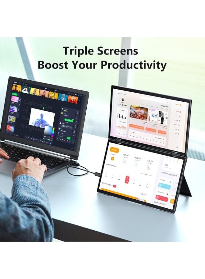 MAGICRAVEN Portable Dual Monitor, Portable Laptop Monitor, USB C Computer Screen, Gaming Display with Speakers, Travel Monitor for Laptop PC Phone  - Image 5