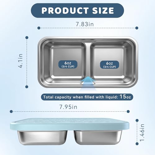Mostdream 3 Pack 15 oz Stainless Steel Snack Containers for Kids, Reusable Metal Snack Containers with Silicone Lids, 2 Compartment Stackable Metal Toddler Lunch Box for Daycare, School and Outdoor - Image 2
