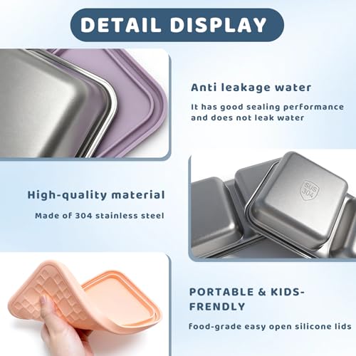 Mostdream 3 Pack 15 oz Stainless Steel Snack Containers for Kids, Reusable Metal Snack Containers with Silicone Lids, 2 Compartment Stackable Metal Toddler Lunch Box for Daycare, School and Outdoor - Image 5