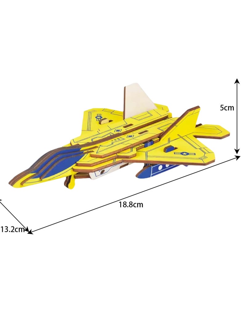 Wooden Puzzle 3D Model Building Blocks Assembly Toy For Boys (Yellow F22 Raptor) - Image 2