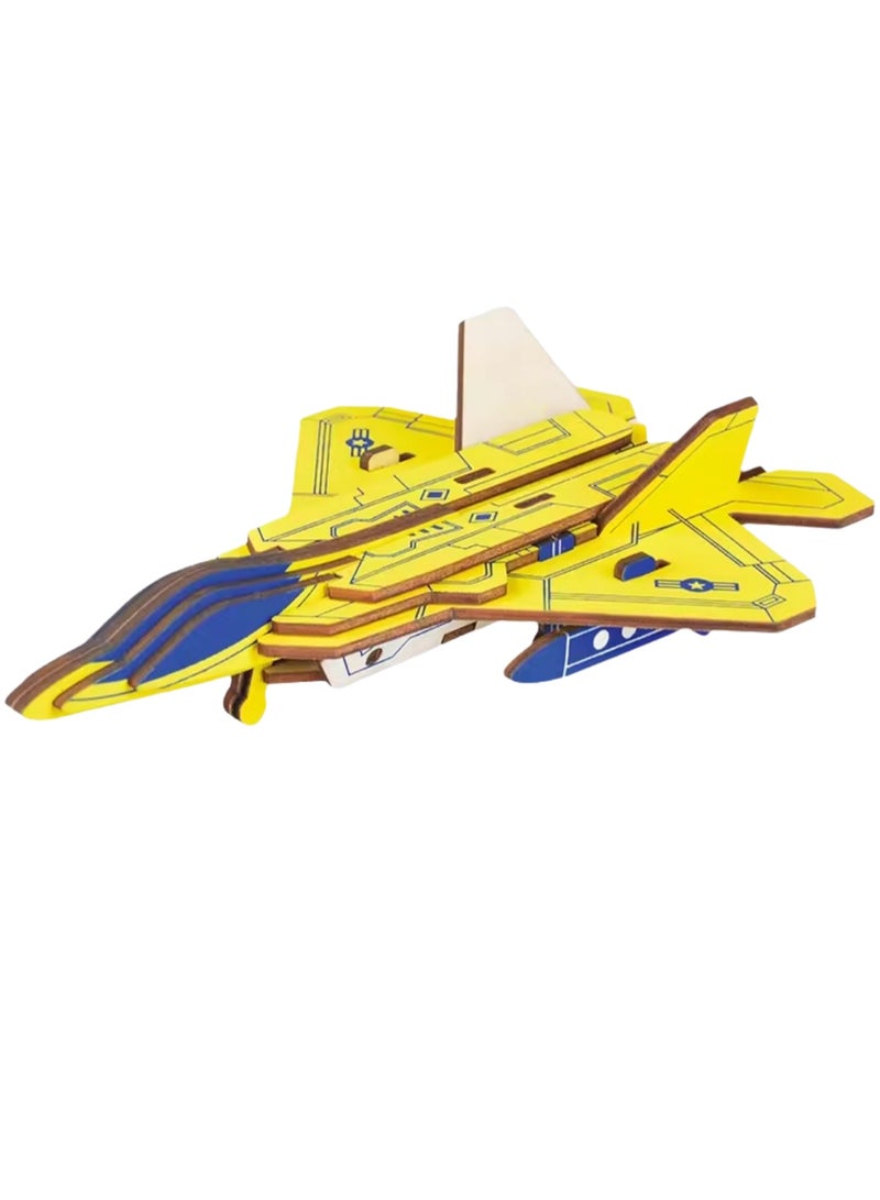 Wooden Puzzle 3D Model Building Blocks Assembly Toy For Boys (Yellow F22 Raptor) - Image 1