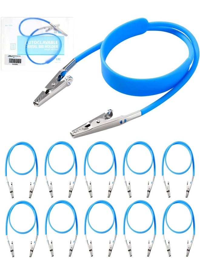JMU Dental Bib Clips Autoclavable 10 Pcs, Silicone Bib Holders Clips Individually Wrapped Napkin Clips, Blue - Image 1