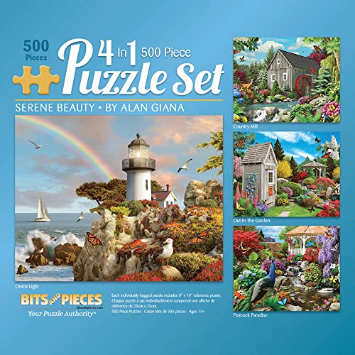 Bits and Pieces  4in1 MultiPack 500 Piece Jigsaw Puzzles for Adults  Serene Beauty by Artist Alan Giana Four Different Puzzles Completed Puzzle Size 16 x 20 - Image 1