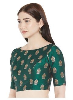 Studio Shringaar Studio Shringaar Women's Polyester Elbow Length Sleeves Saree Blouse (S2359_Green_34)  - Image 2