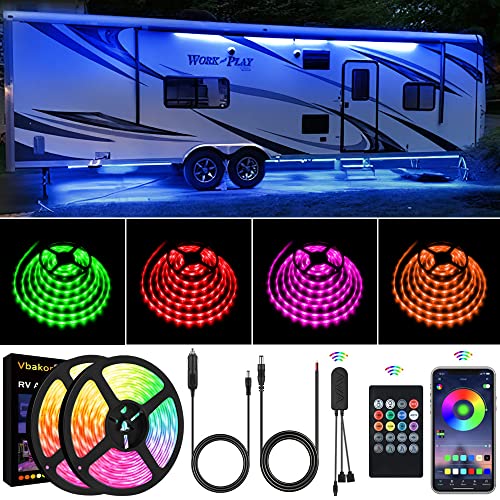 Vbakor RV Awning Lights, 33FT RV Underglow Led Lights Kit, 12V Multi-Color Exterior Neon Accent Underbody Strip Lights for Camper Motorhome with Extension Cable, Music Sync, Waterproof - Image 1