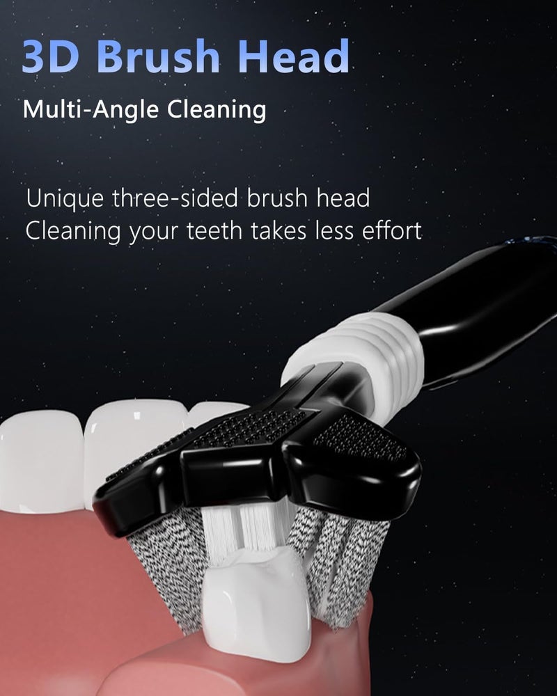 PIXELERA 3-Sided Manual Toothbrush for Adults, Soft Bristles with Tongue Cleaner, 6 Pieces, Multicolor - Image 3