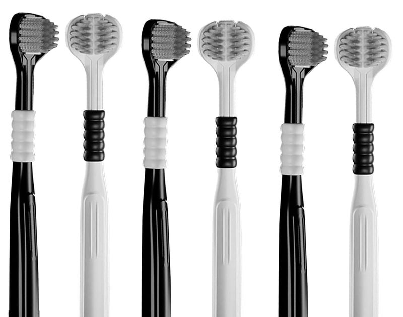 PIXELERA 3-Sided Manual Toothbrush for Adults, Soft Bristles with Tongue Cleaner, 6 Pieces, Multicolor - Image 1