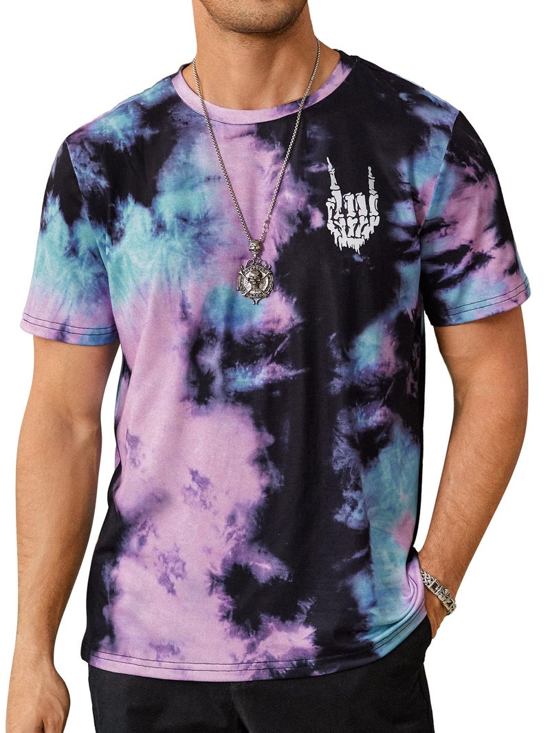 Hardaddy Men's Casual Tie Dye T-Shirts Short Sleeve Round Neck Graphic Tee Rock Band Tee Shirts Purple XL - Image 1