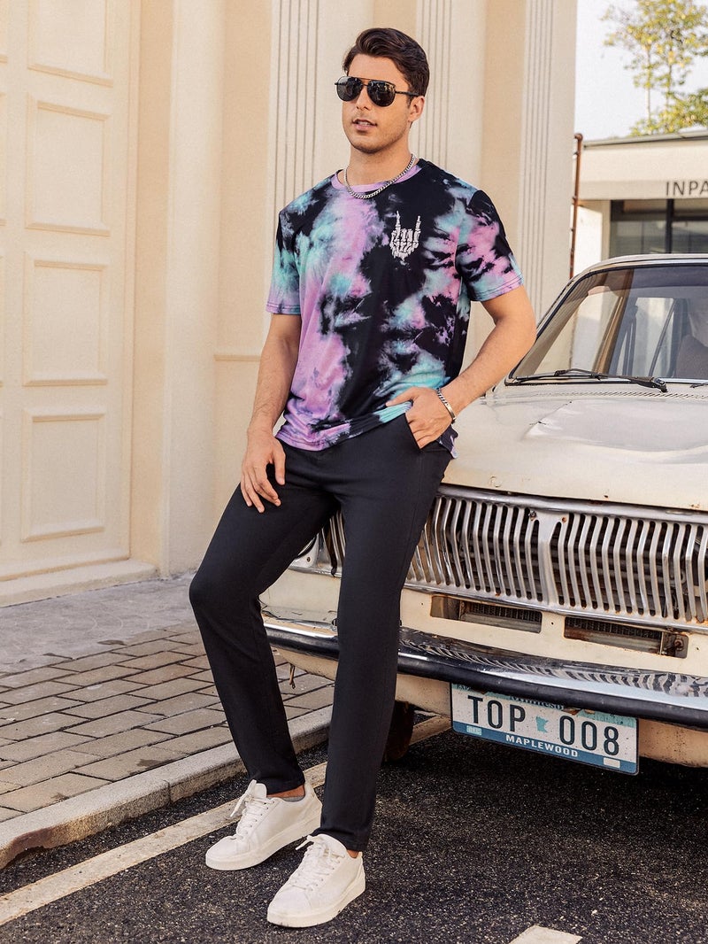 Hardaddy Men's Casual Tie Dye T-Shirts Short Sleeve Round Neck Graphic Tee Rock Band Tee Shirts Purple XL - Image 2