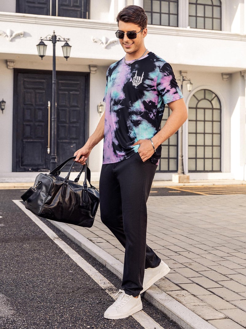 Hardaddy Men's Casual Tie Dye T-Shirts Short Sleeve Round Neck Graphic Tee Rock Band Tee Shirts Purple XL - Image 3