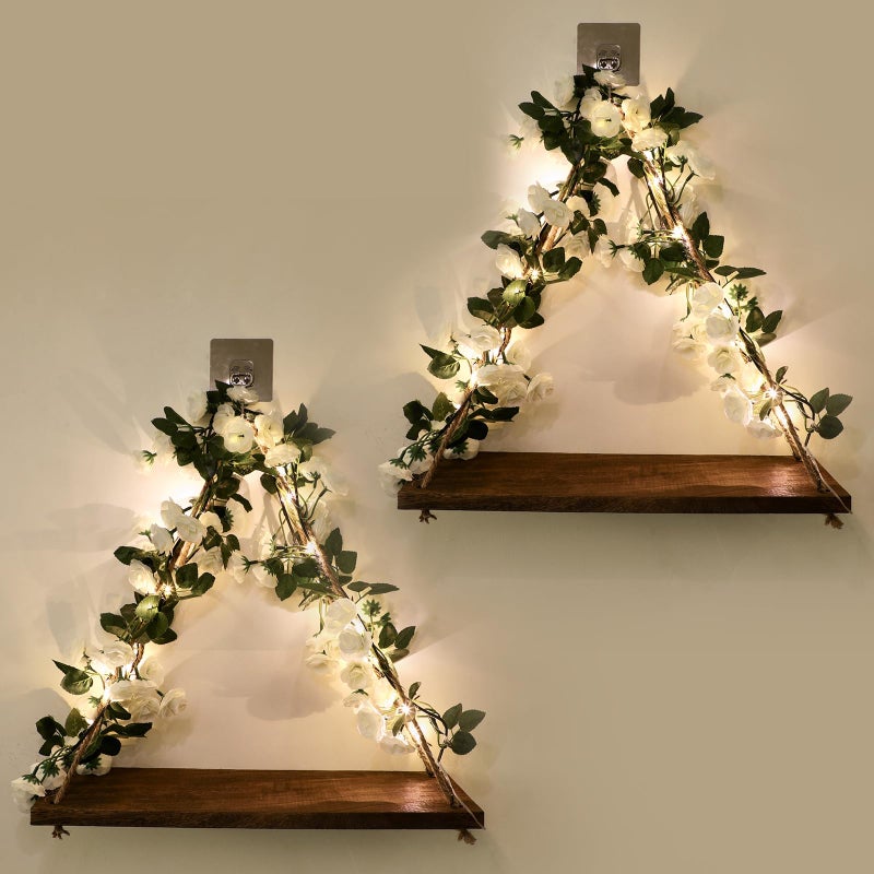 Forest Angle Shelf for Wall,Floating Shelves,Floating Shelves for Wall No Drilling,Adhesive Shelves,Command Strip Shelf,Bedroom Decor Aesthetic,Room Decor Aesthetic,2-Piece Set(White Flower) - Image 1