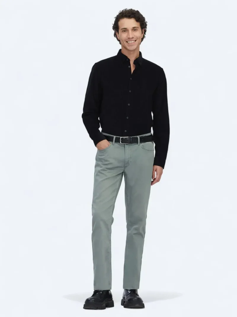 كيب بنطلون جينز قطني مخلوط بلون كاكي فاتح بقصة ضيقة