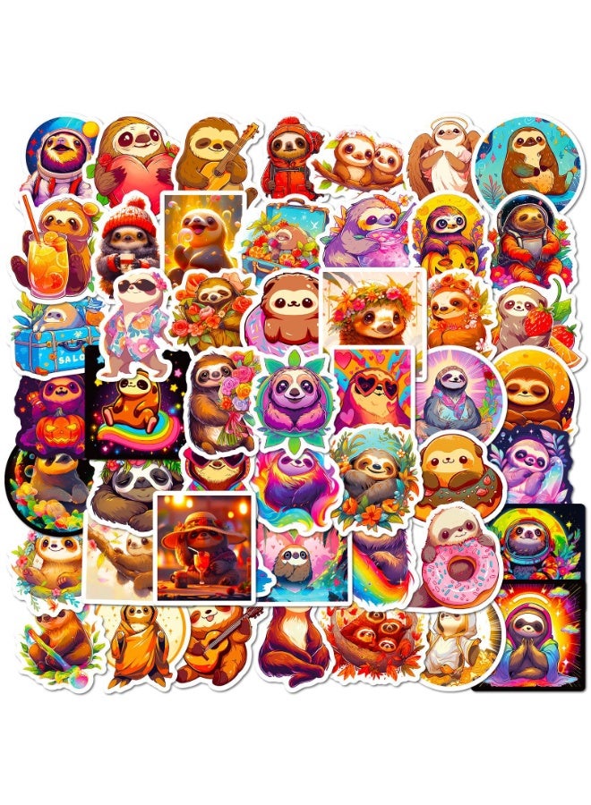 NIBEMINENT 50 Pcs Cartoon Sloth Deco Kit Waterproof Stickers, High Definition Printing Bright Colors, Suitable for Laptop Skateboard Luggage Water Bottle Guitar DIY  - Image 2