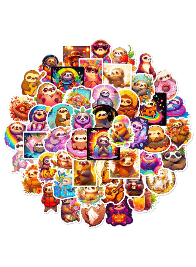 NIBEMINENT 50 Pcs Cartoon Sloth Deco Kit Waterproof Stickers, High Definition Printing Bright Colors, Suitable for Laptop Skateboard Luggage Water Bottle Guitar DIY  - Image 1