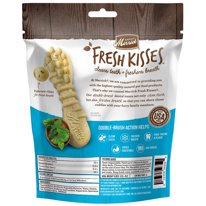 Merrick Fresh Kisses Natural Dental Chews Toothbrush Shape Treat Infused With Real Mint Medium Dogs - 6 ct. Bag - Image 5