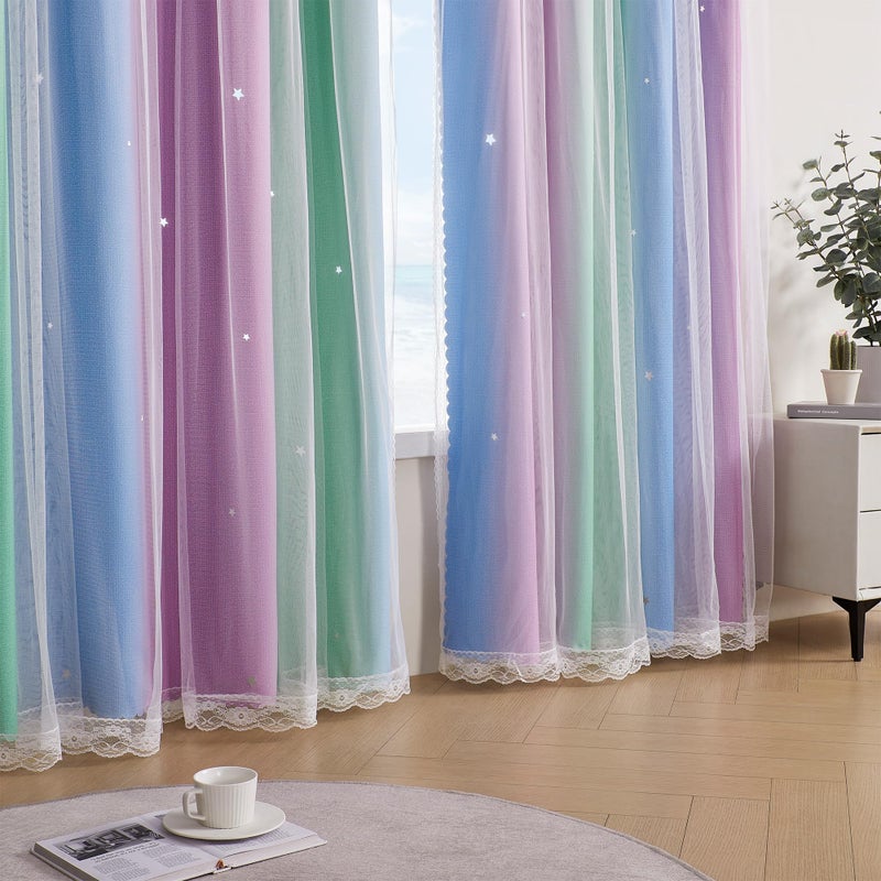 XiDi Blackout Curtains for Girls Kids Bedroom - Blue Purple Green Rainbow Unicorn Design, 34x63 Inch 1 Panel - Image 3
