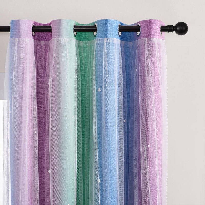 XiDi Blackout Curtains for Girls Kids Bedroom - Blue Purple Green Rainbow Unicorn Design, 34x63 Inch 1 Panel - Image 2