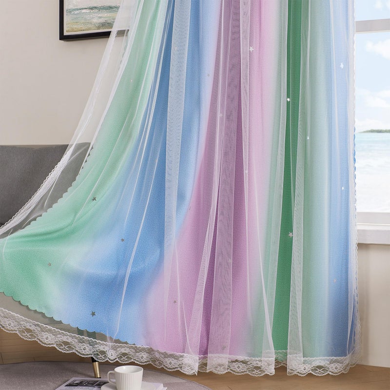 XiDi Blackout Curtains for Girls Kids Bedroom - Blue Purple Green Rainbow Unicorn Design, 34x63 Inch 1 Panel - Image 4