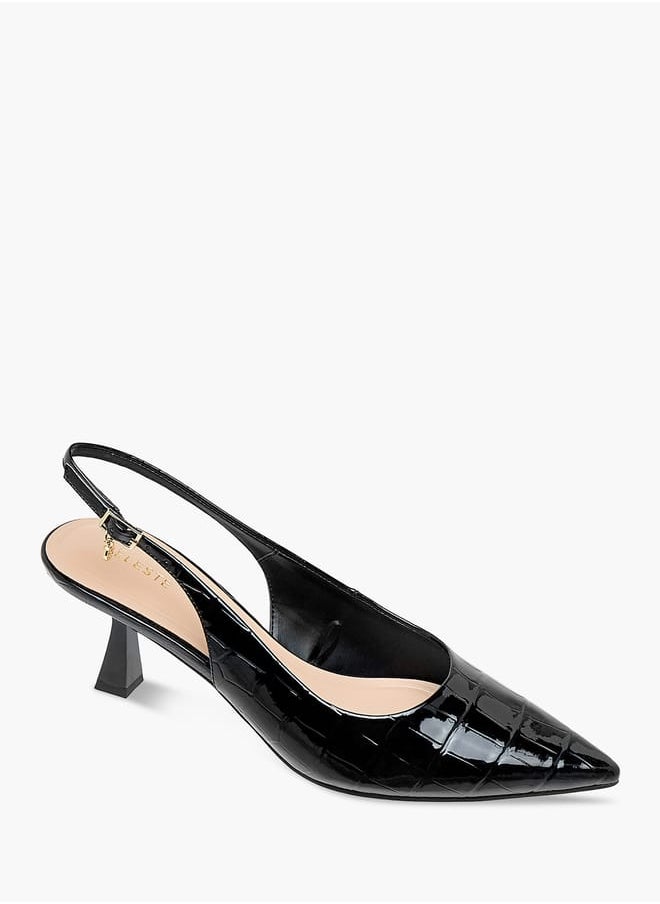 Celeste Women's Textured Slingback Shoes with Buckle Closure and Flared Heels  - Image 2