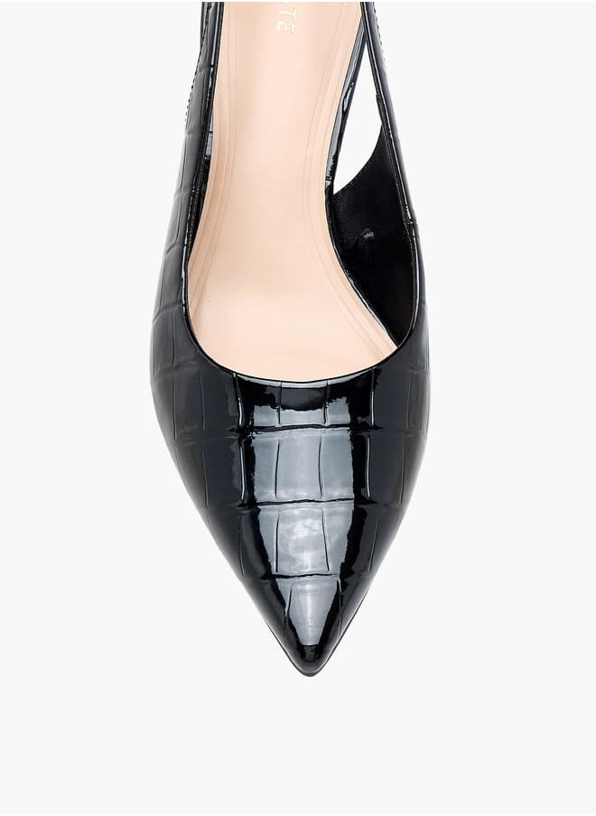 Celeste Women's Textured Slingback Shoes with Buckle Closure and Flared Heels  - Image 4