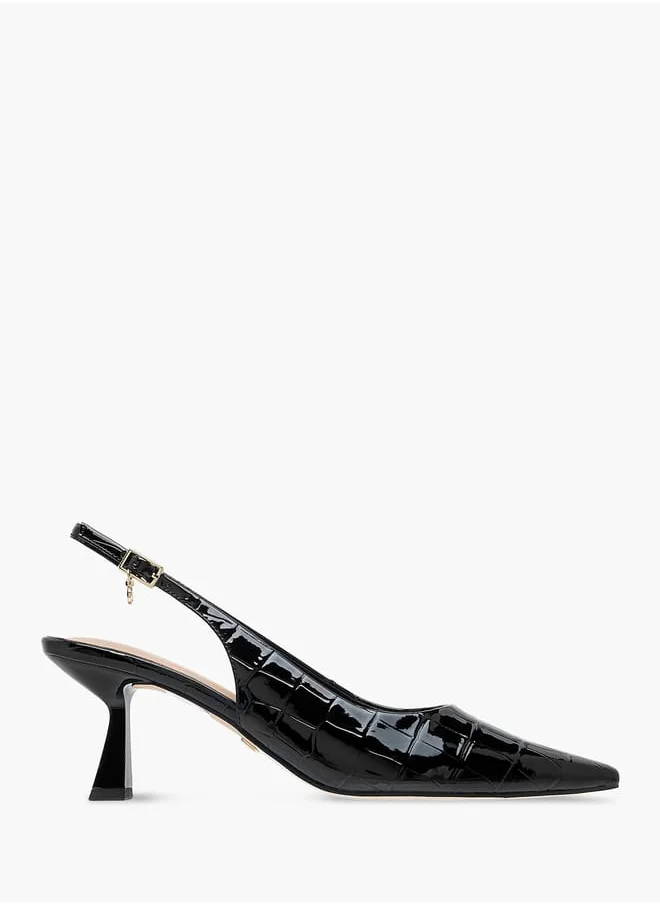 Celeste Women's Textured Slingback Shoes with Buckle Closure and Flared Heels