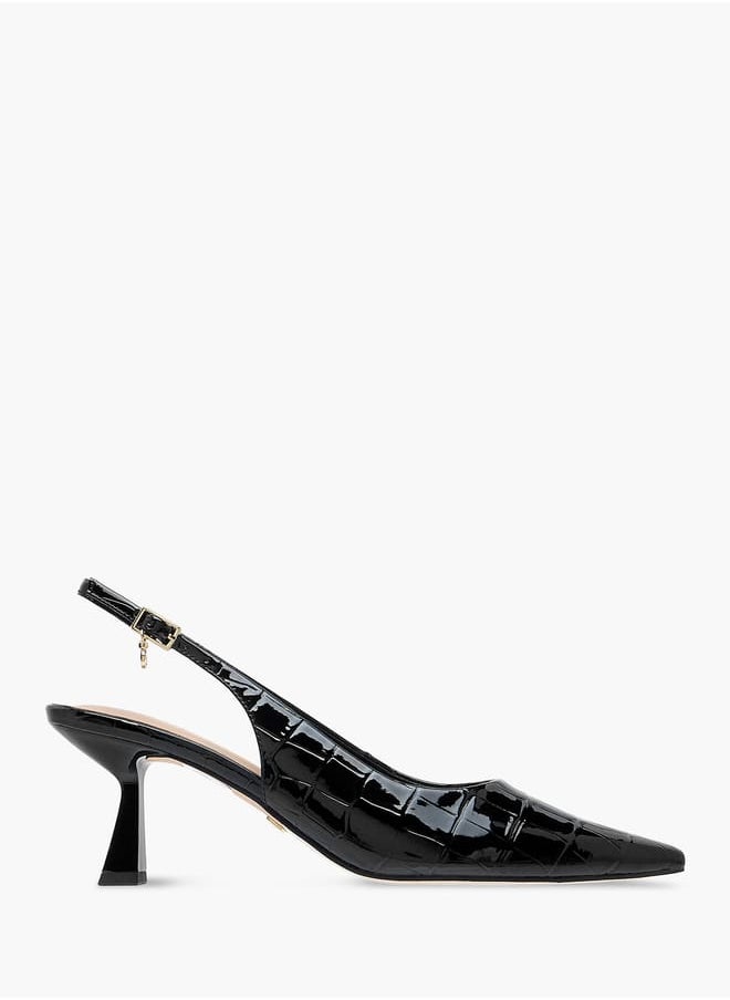 Celeste Women's Textured Slingback Shoes with Buckle Closure and Flared Heels  - Image 3