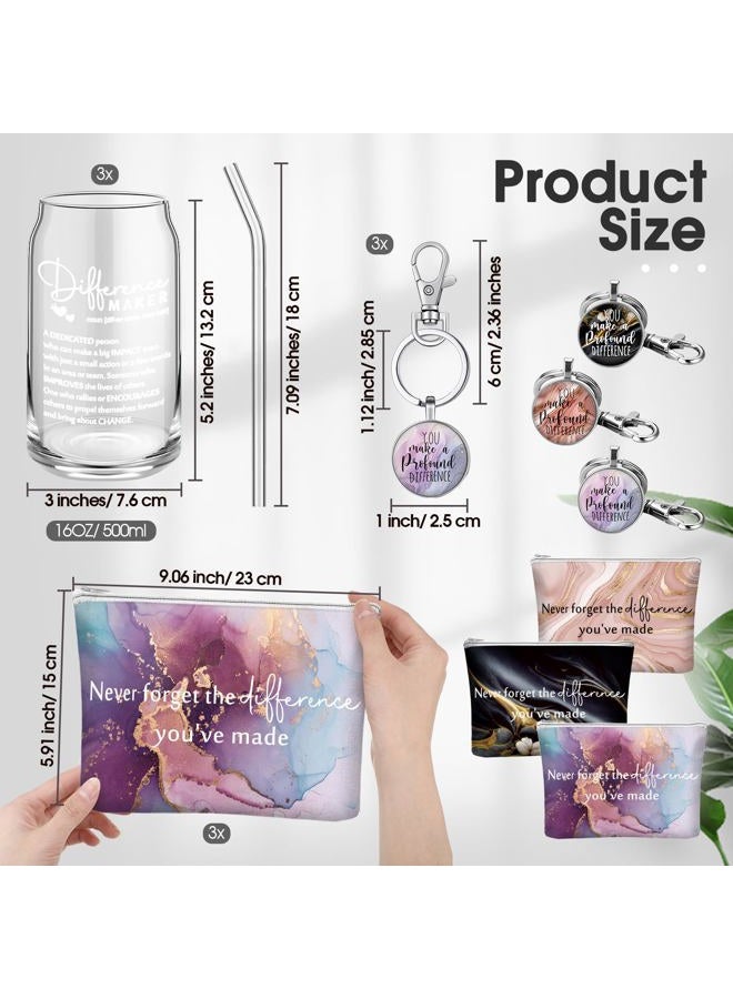 Hoolerry 9 Pcs Thank You Gifts for Women 16oz Glass Cup Motivational Pouch Employee Appreciation Keychain for Coworkers (Difference Maker) - Image 2