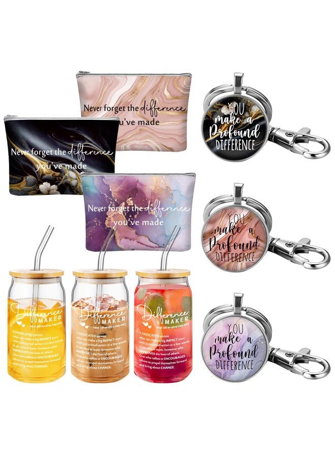 Hoolerry 9 Pcs Thank You Gifts for Women 16oz Glass Cup Motivational Pouch Employee Appreciation Keychain for Coworkers (Difference Maker) - Image 1