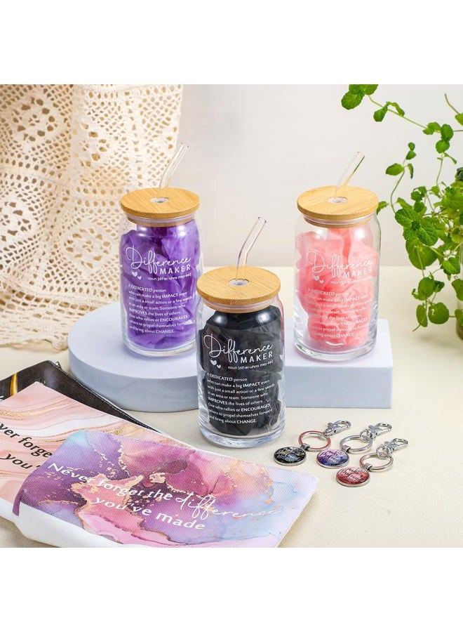 Hoolerry 9 Pcs Thank You Gifts for Women 16oz Glass Cup Motivational Pouch Employee Appreciation Keychain for Coworkers (Difference Maker) - Image 4