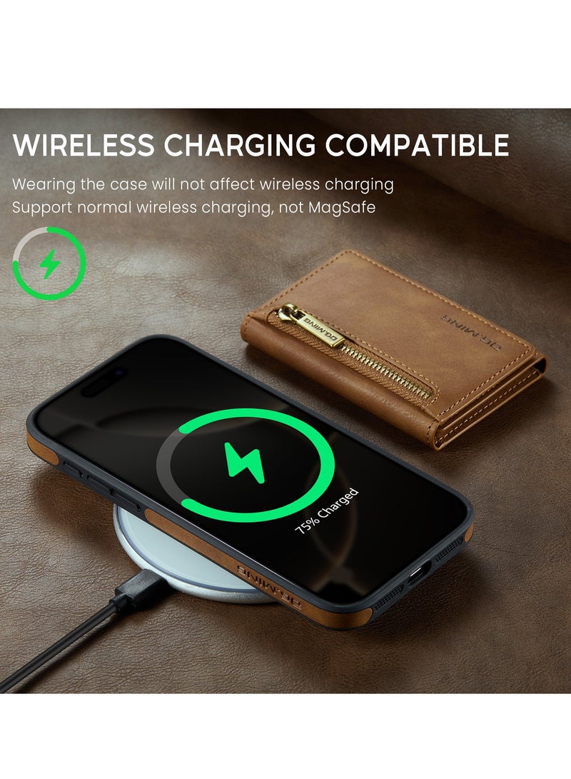 Dg مينغ محفظة كلاتش 2 في 1 لهاتف آيفون 16 برو، حافظة جلدية رفيعة كلاسيكية مع محفظة مغناطيسية قابلة للفصل ثلاثية الطي، حافظة جلدية مع جيب لحامل البطاقات حافظة رفيعة - Image 4
