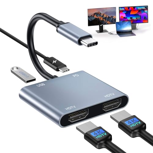 Denlane USB C to Dual HDMI Adapter 4K@60Hz, Type C Hdmi Splitter for Dual Monitors with USB 3.0, 100W Fast Charging, USB Hub with 2-HDMI Extended Display for MacBook, USB-C Laptop for Dell for Lenovo - Image 1