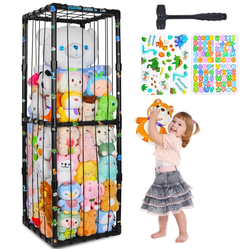 FIOBEE Stuffed Animals Storage Zoo Thicken PVC Tube Kids Toy Storage Organizer with Elastic Band Large Stuffed Animals Holder for Nursery Playroom Bedroom Room Furniture Plush Storage Black