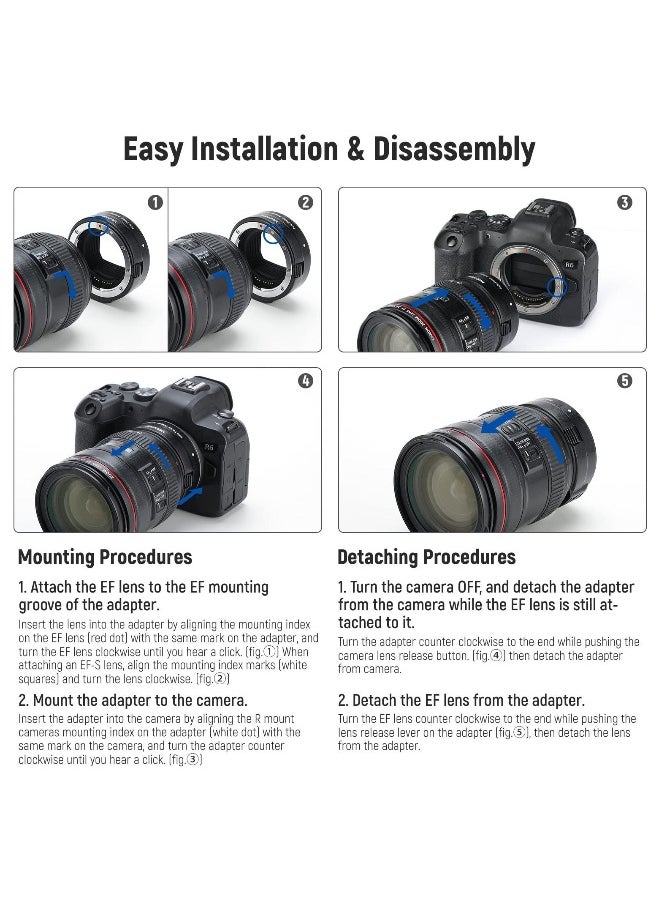 Generic - EF to EOS R Mount Adapter, EF/EF-S Lens to RF Mount Camera Autofocus Converter Ring Compatible with Canon EOS R Ra RP R6 Mark II R6 R5 R3 R7 R10 R8 R50 - Image 1
